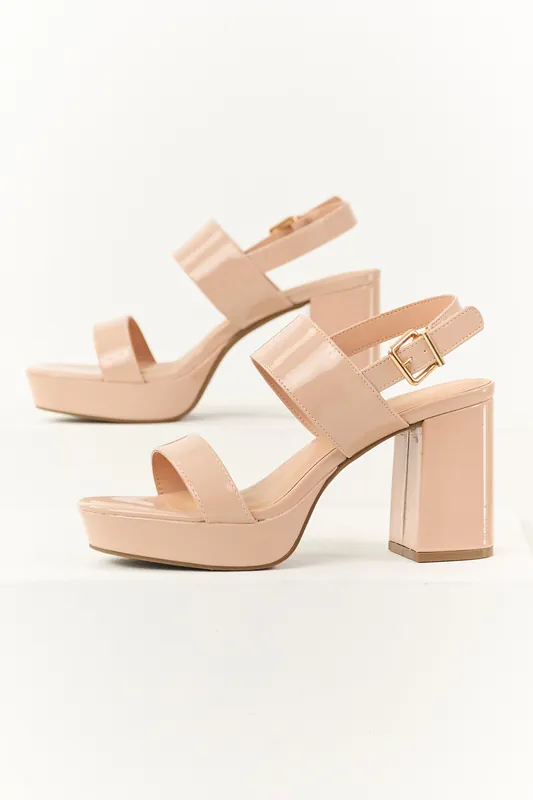 Nude Faux Leather Open Toed Platform Heels - JP ORIGINAL CORP