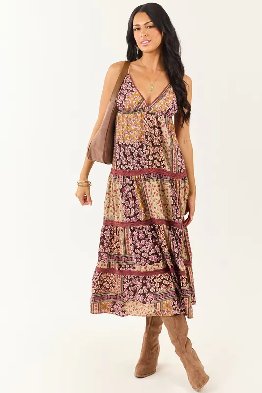 Cocoa Boho Patchwork Floral Babydoll Midi Dress - ANGIE