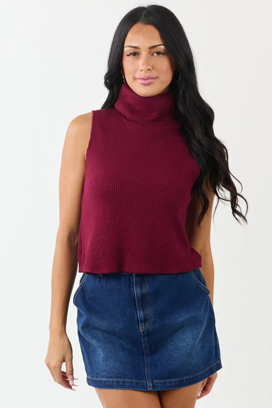 Wine Soft Knit Turtleneck Sweater Tank Top - Saints and Hearts