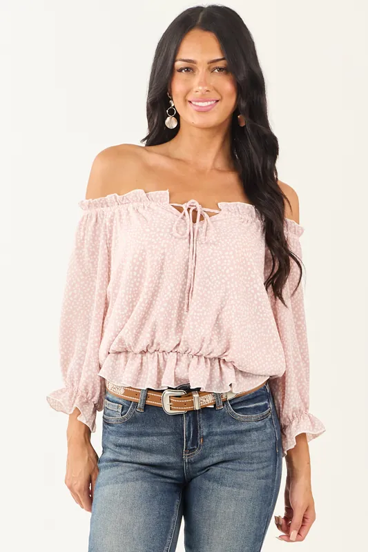 Dusty Blush Pebble Print Off Shoulder Crop Top - Saints and Hearts