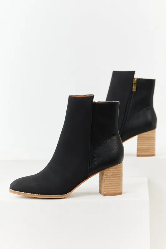 Black Faux Leather Contrast Heeled Booties - CCOCCI