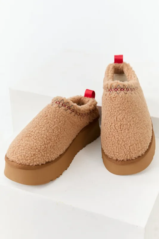 Camel Sherpa Platform Slippers - CCOCCI