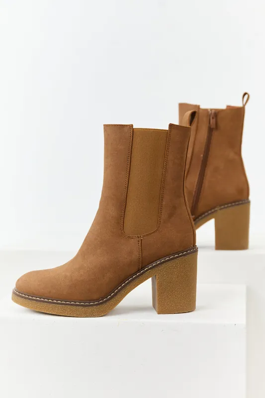 Spice Faux Suede Round Toe Block Heel Short Boots - CCOCCI
