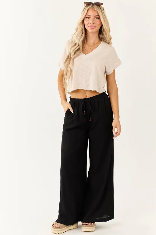 Black Wide Leg Drawstring High Waist Pants - Final Touch