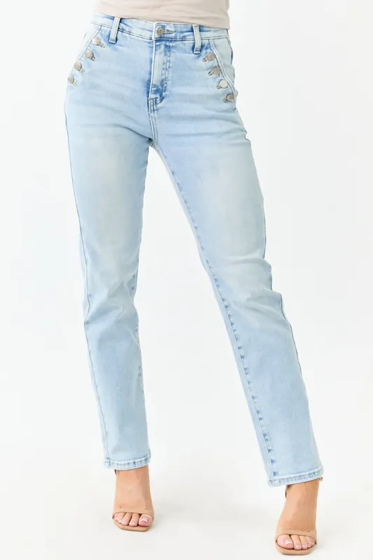 Saige Light Tummy Control Stretchy Straight Jeans - Saige Denim