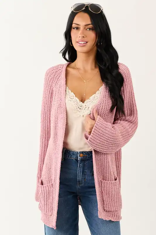 POL Baby Pink Open Front Soft Knit Cardigan - POL Clothing