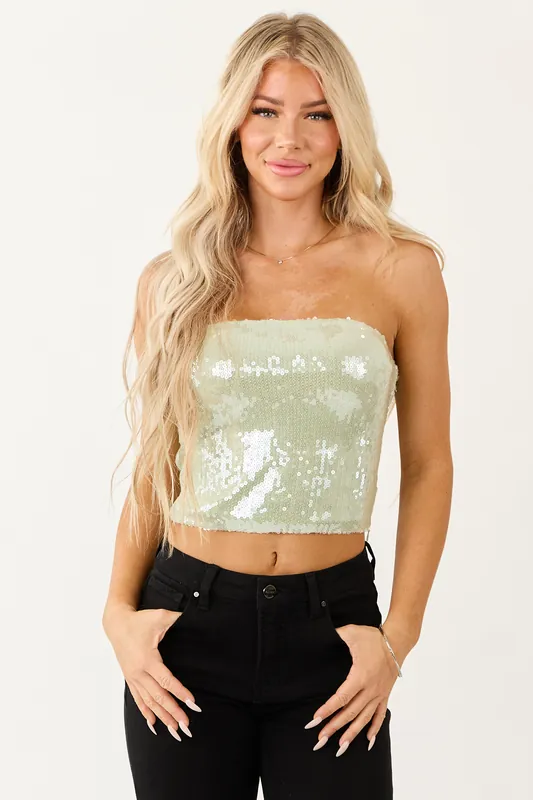 Mint Sequin Cropped Stretchy Bandeau Top - IDEM DITTO