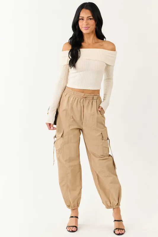 Sand Drawstring Waistband Cargo Jogger Pants - Very J