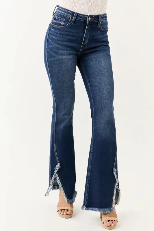KanCan Dark Wash Frayed Hem Stretchy Bootcut Jeans - 3KanCan