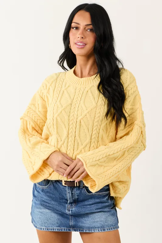 Lovelo Canary Yellow Cable Knit Relaxed Sweater - GeeGee