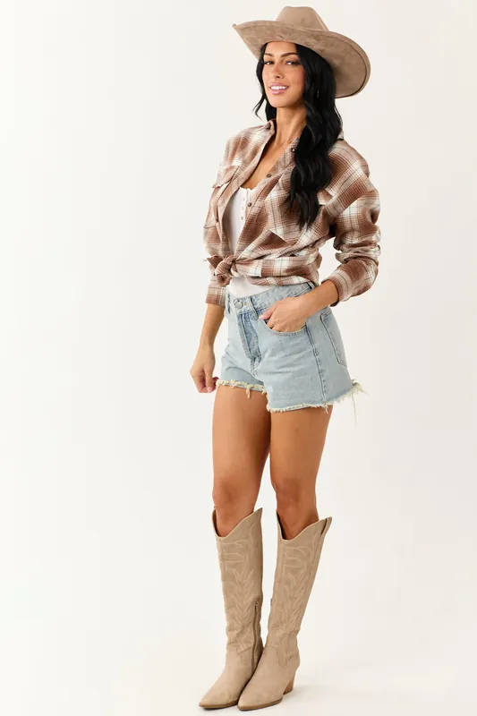 Sepia Plaid Flannel Long Sleeve Cotton Top - Vine & Love
