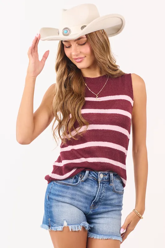 Mahogany and Mauve Striped Sweater Tank Top - LE LIS