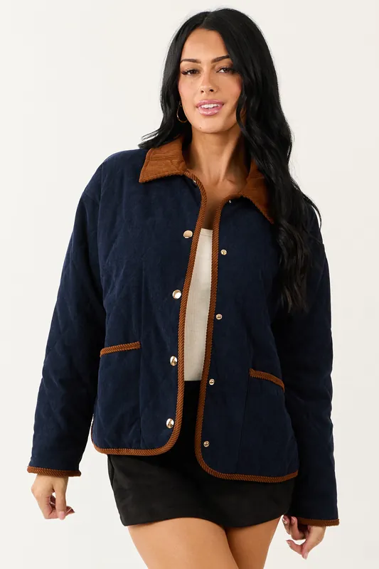 Entro Navy Snap Button Down Collared Jacket