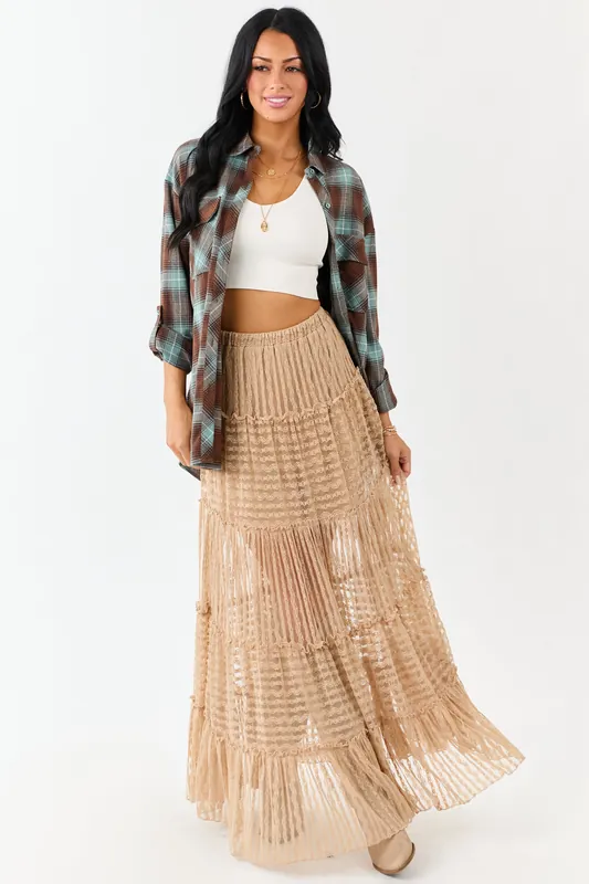 Latte Tiered Frill Lace Flowy Maxi Skirt - Promesa