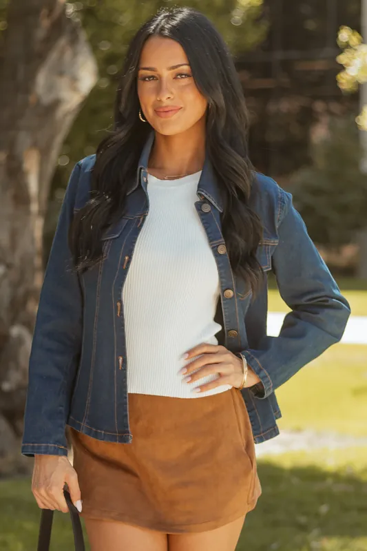 Dark Wash Long Sleeve Button Up Denim Jacket - HYFVE
