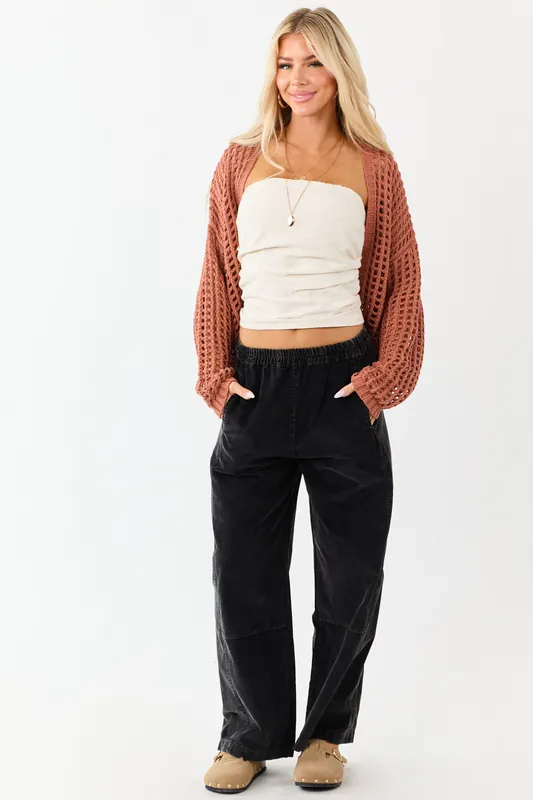 Charcoal Stone Washed Corduroy Wide Leg Pants - Umgee