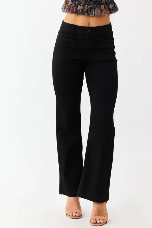Black Flare Leg Stretchy Patch Pocket Jeans - Just Panmaco