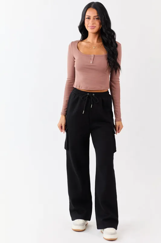 Black Elastic Waist Knit Cargo Sweatpants - HYFVE
