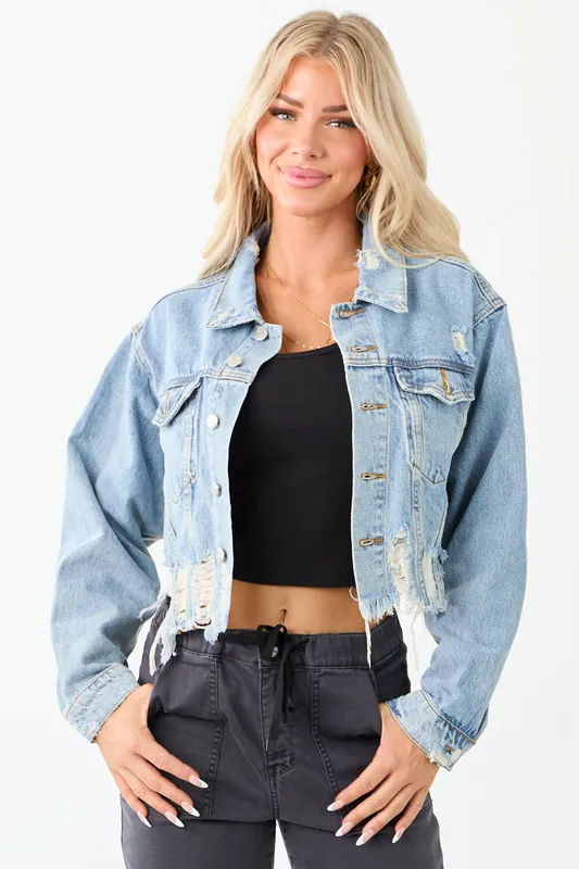 Medium Mineral Wash Denim Distressed Boxy Jacket - Signature8