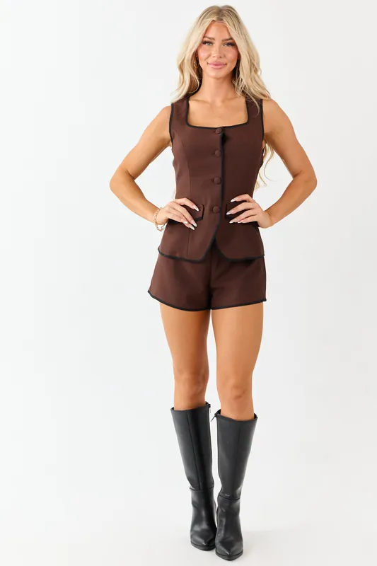 Cocoa Buttoned Vest Style Contrast Trim Romper - Day + Moon