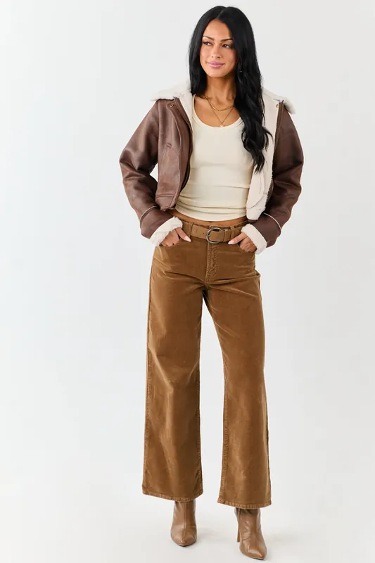 Peanut Corduroy Wide Leg High Rise Pants - Just Panmaco