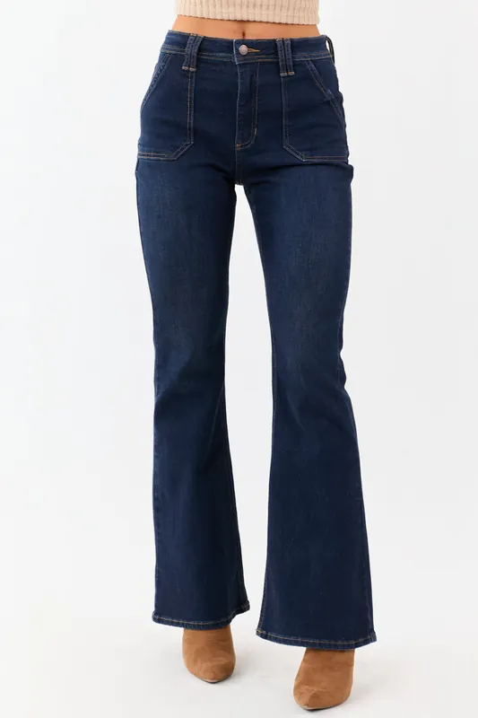 Dark Wash Bootcut Stretchy High Rise Jeans - Just Panmaco