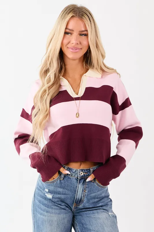 Mahogany Striped Rugby Style Sweater - ANWND