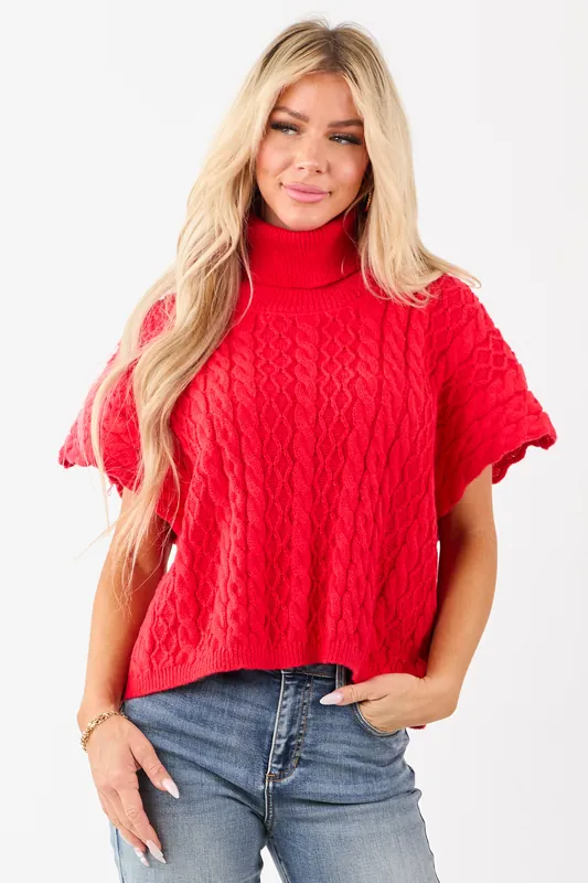 Lovelo Lipstick Cable Knit Turtleneck Sweater - GeeGee