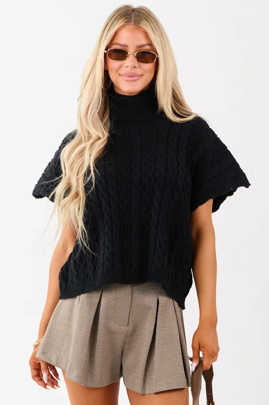Lovelo Black Cable Knit Turtleneck Sweater - GeeGee