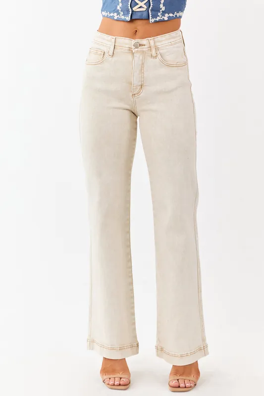 Saige Beige Tummy Control Straight Stretchy Jeans - Saige Denim