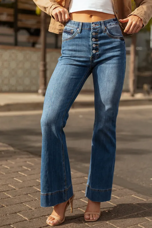 Saige Button Fly Tummy Control Stretchy Flare Jeans - Saige Denim