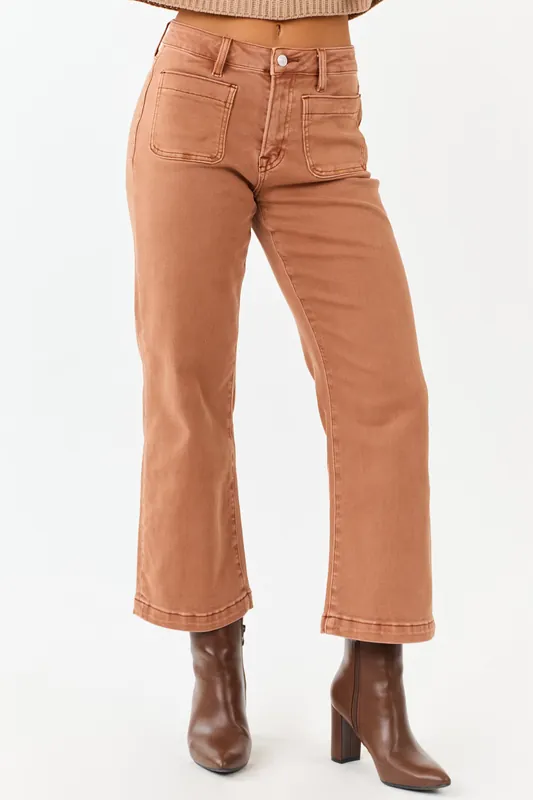 Mica Denim Sandstone Cropped Wide Stretchy Jeans