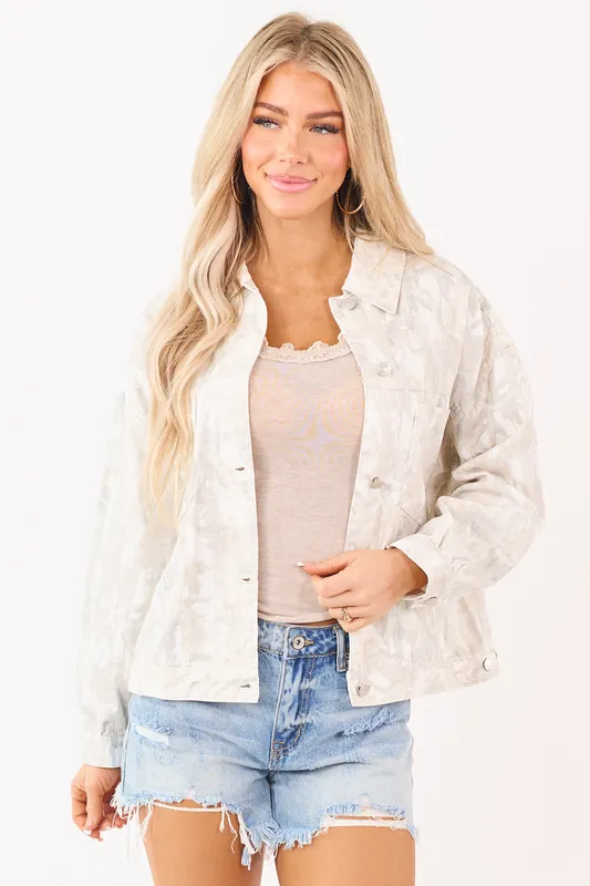 Ivory Faded Camo Button Down Denim Jacket - Paper Moon