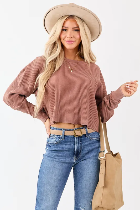 Sienna Waffle Knit Long Sleeve Cotton Top - HYFVE