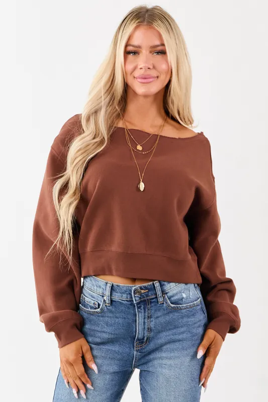 Sepia Raw Boat Neck Boxy Pullover Sweatshirt - HYFVE