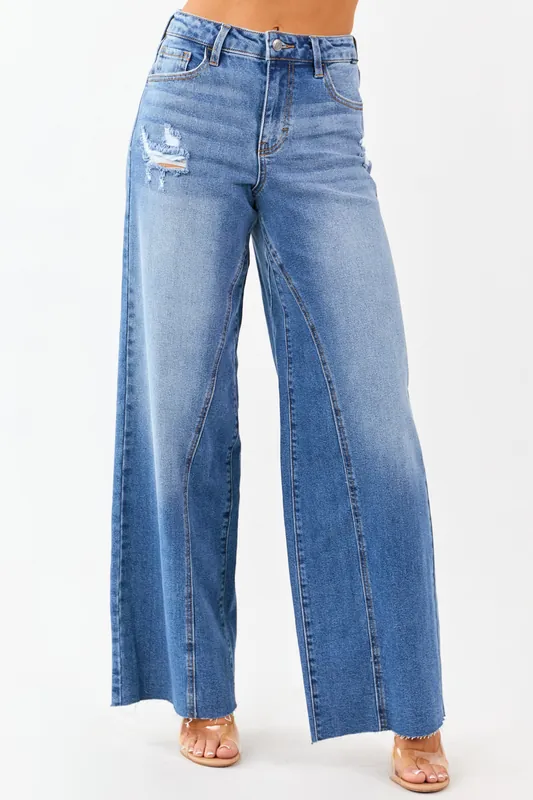 Cello Medium High Rise Curved Seam Wide Leg Jeans - Cello Jeans