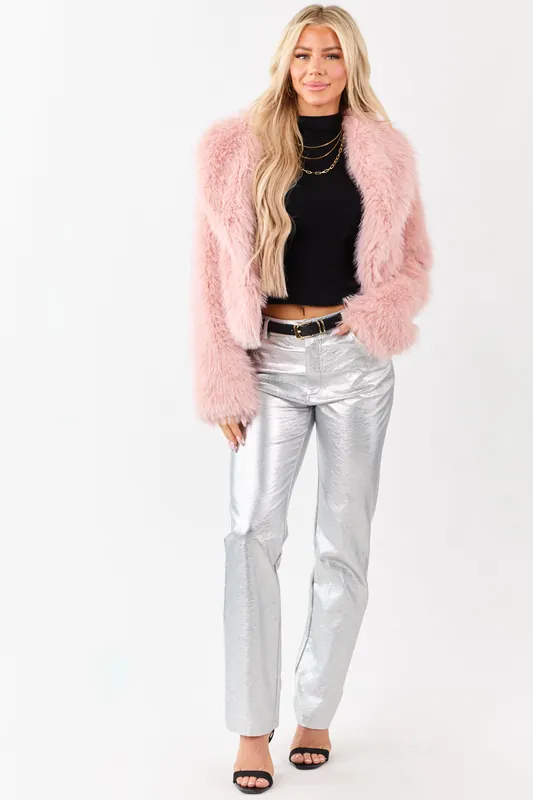 Silver Metallic Faux Leather Straight Leg Pants - IDEM DITTO