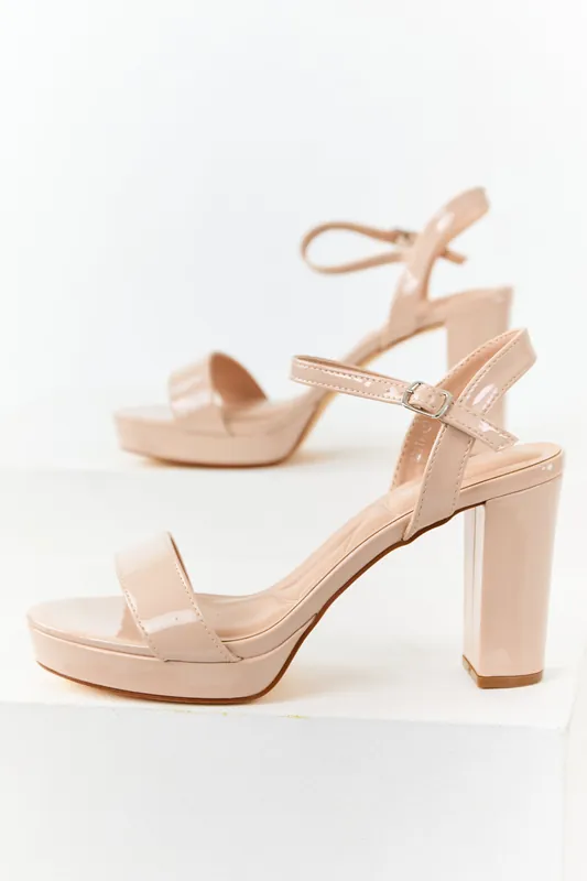 Nude Faux Leather Ankle Strap Platform Heels - Berness