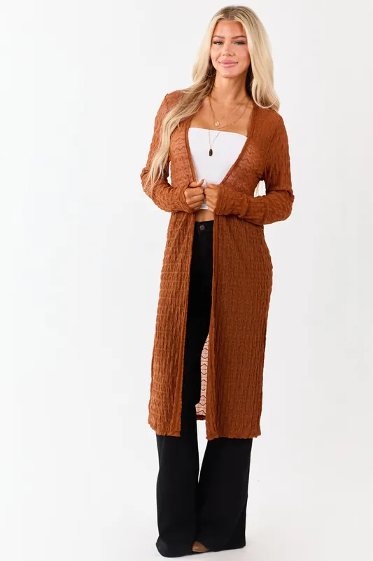 Spice Sheer Wavy Textured Mesh Duster Cardigan - Mittoshop