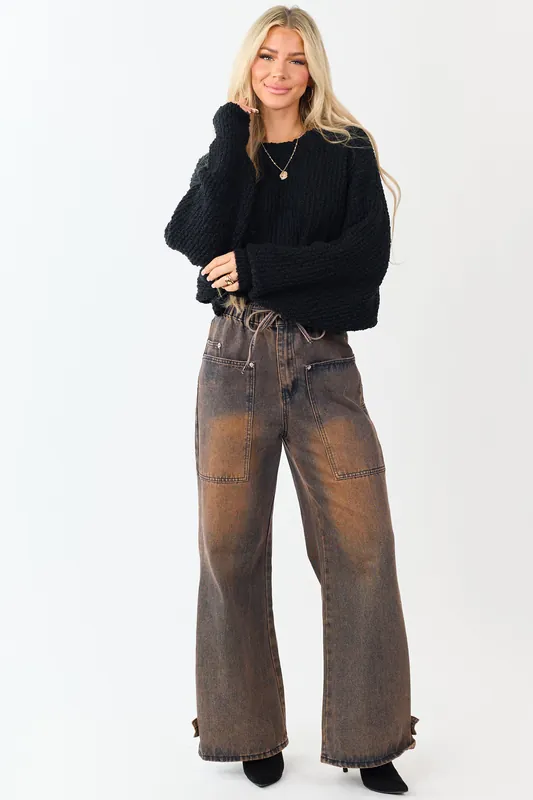 Cocoa Faded Wash Wide Leg High Rise Jeans - Very J