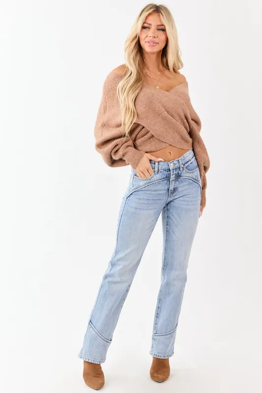 Saige Light Wash Tummy Control Mid Rise Straight Jeans - Saige Denim
