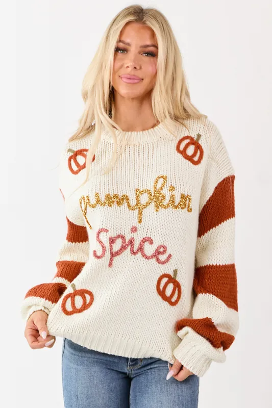 Cream 'Pumpkin Spice' Graphic Soft Knit Sweater - Main Strip