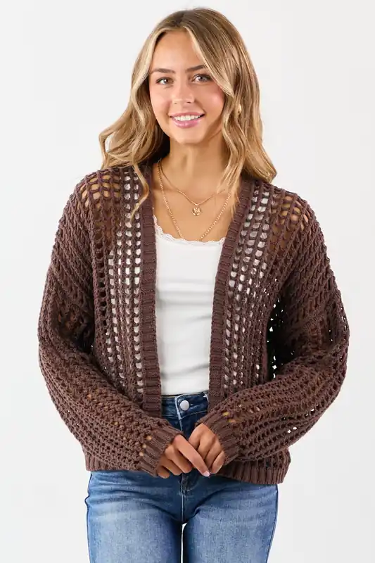 Cocoa Crochet Knit Open Front Cardigan - Doe & Rae