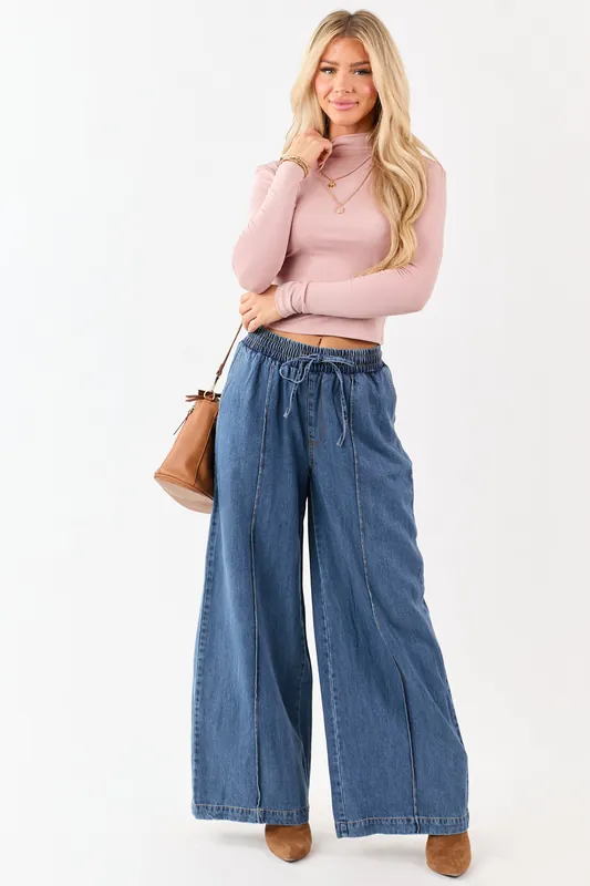 Flying Tomato Medium Wash Wide Leg Denim Pants