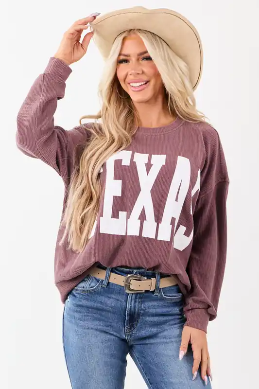 Marsala 'Texas' Graphic Long Sleeve Rib Knit Sweater - Blu Pepper