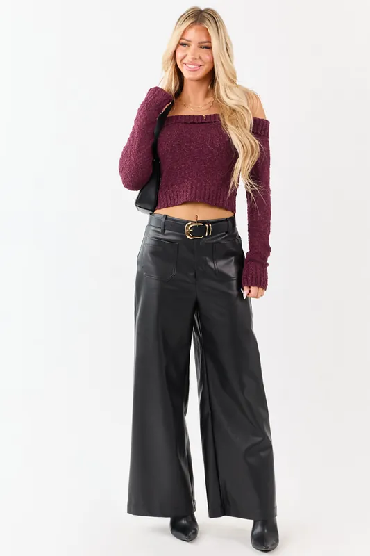 Lovelo Black Faux Leather Wide Leg Pants - GeeGee