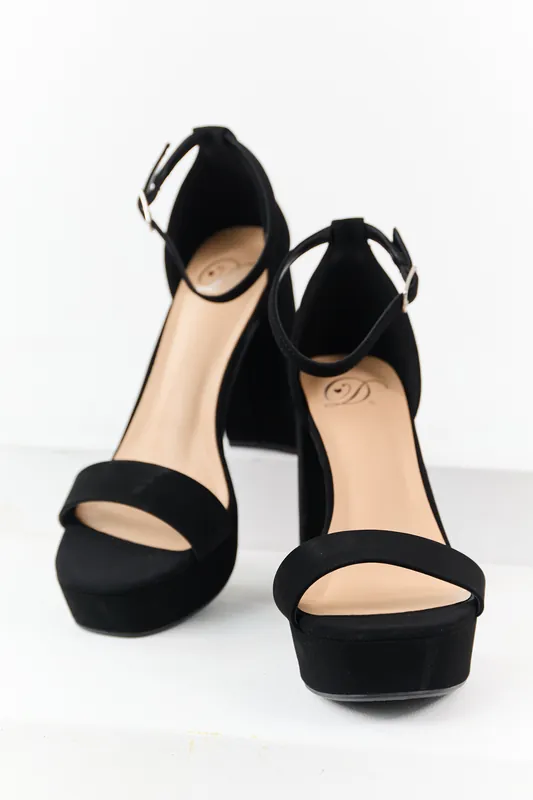 Black Faux Leather Ankle Strap Platform Heels - FORTUNE DYNAMIC