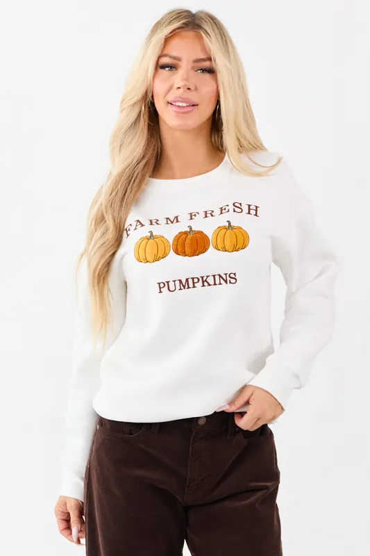 White Pumpkin Graphic Long Sleeve Sweatshirt - Shewin