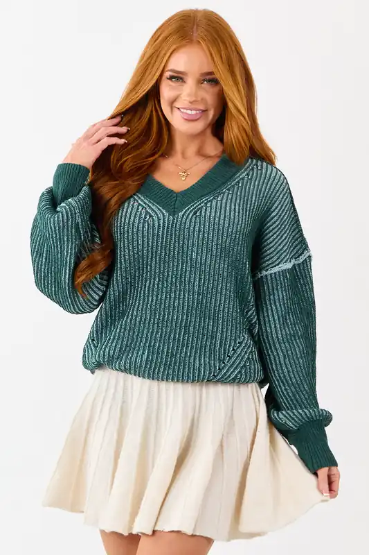 Pine and Mint Two Tone Ribbed Knit Sweater - Very J