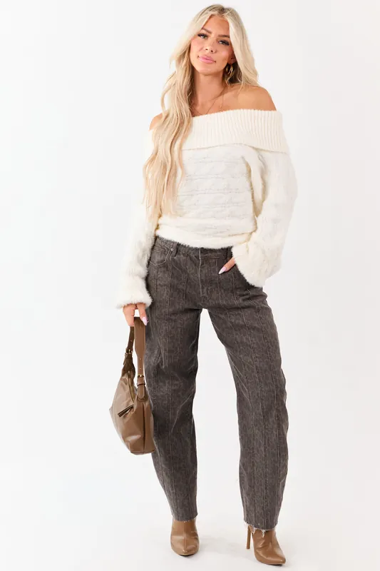 Hidden Coffee Faded Leopard Low Slung Barrel Jeans